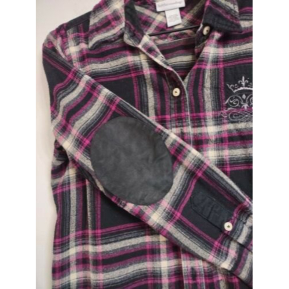Women's Soft Surroundings Purple Black Plaid Button Shirt Sz Small Petite - Picture 4 of 7